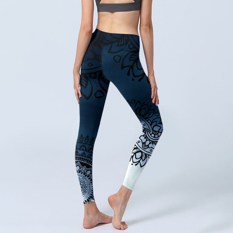 Damskie legginsy do jogi z okrągłym nadrukiem mandali i Buddha Stones - image 5