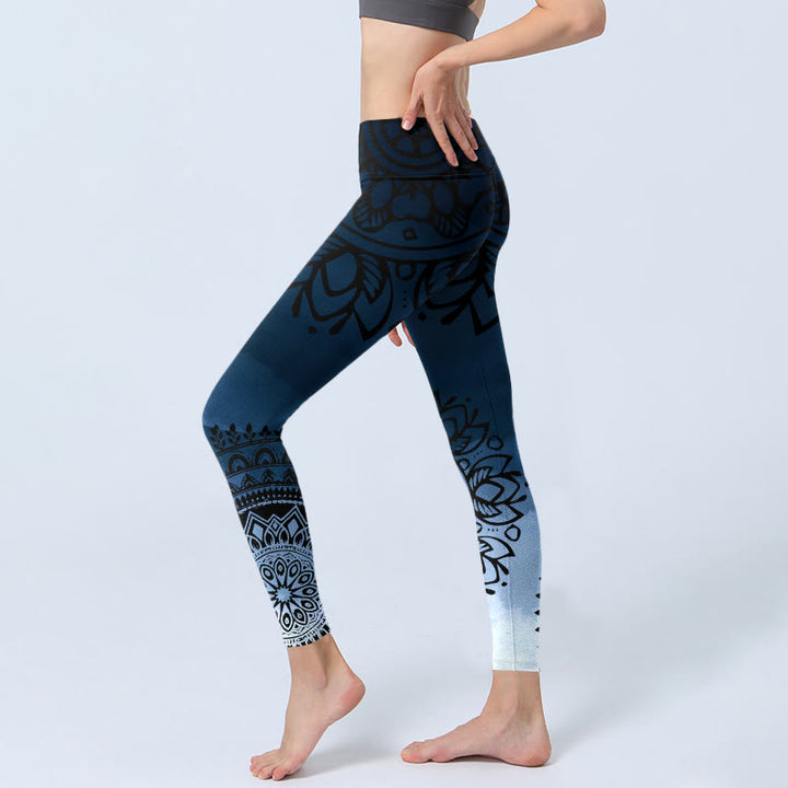 Damskie legginsy do jogi z okrągłym nadrukiem mandali i Buddha Stones - image 2