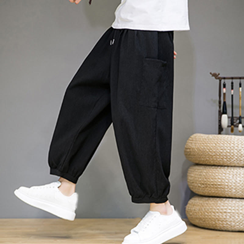 Spodnie haremowe męskie Buddha Stones, skrócone, długość 7-8, z kieszeniami bocznymi - Czarny - US/UK/AU46， EU56 (5XL) - image 9