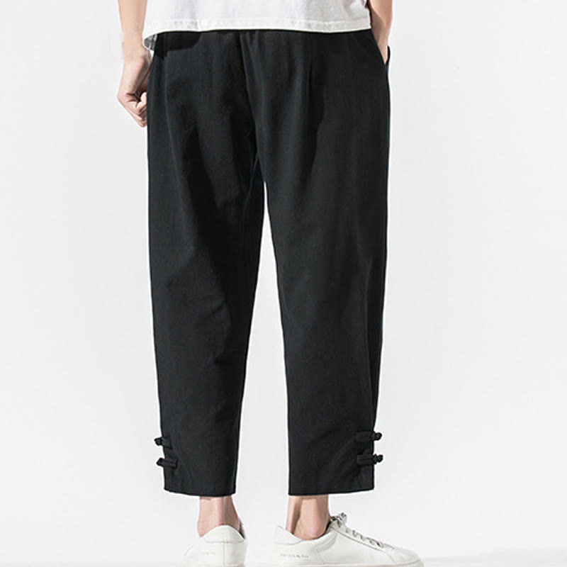 Męskie spodnie bawełniane lniane z kieszeniami, Buddha Stones, letnie, haftowane chińskie znaki - image 2