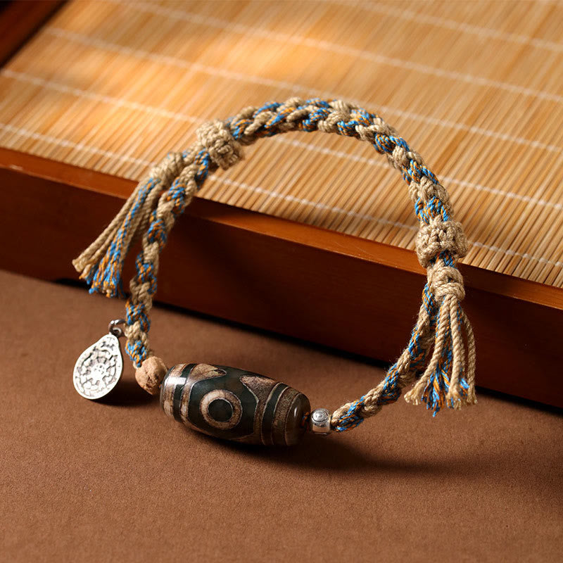 Bransoletka z plecionego sznurka z Buddha Stones, ręcznie robiona z tybetańskich koralików Dzi, chroniąca bogactwo - Koralik Dzi (obwód nadgarstka 14-16 cm) - image 1