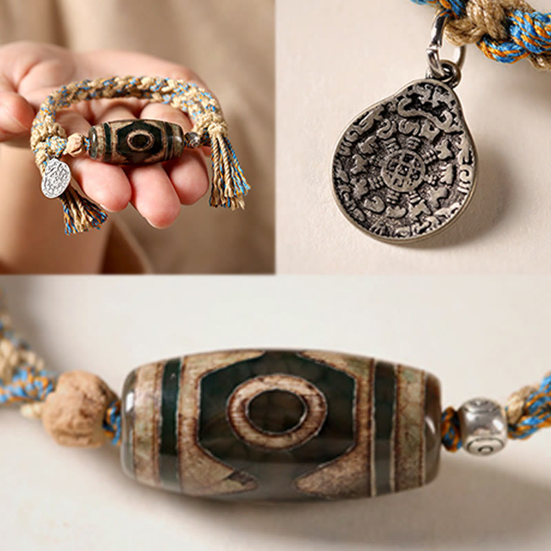 Bransoletka z plecionego sznurka z Buddha Stones, ręcznie robiona z tybetańskich koralików Dzi, chroniąca bogactwo - image 9