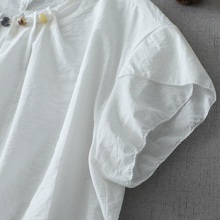 Koszula damska z krótkim rękawem i okrągłym dekoltem z koralikami i Buddha Stones - image 11