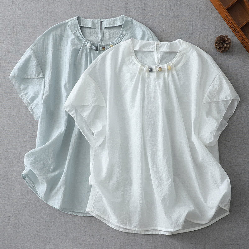 Koszula damska z krótkim rękawem i okrągłym dekoltem z koralikami i Buddha Stones - image 2