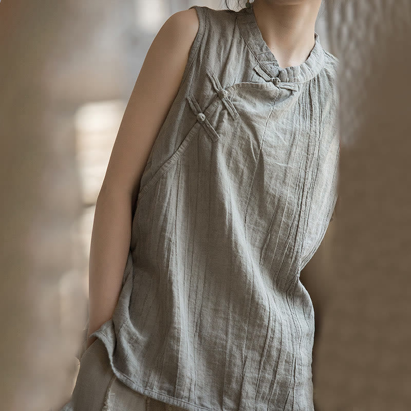 Buddha Stones Letnia kamizelka damska z bawełny ramii bez rękawów z nadrukiem tie-dye i guzikami żaby - image 23