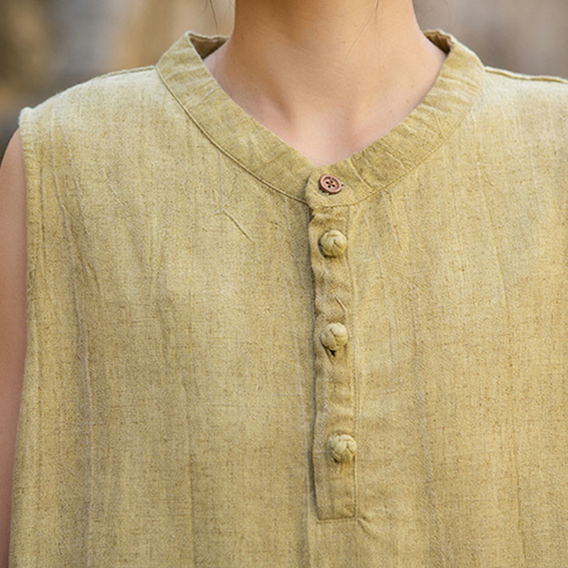 Buddha Stones Letnia kamizelka damska bez rękawów z guzikami tie-dye z lnu - image 8