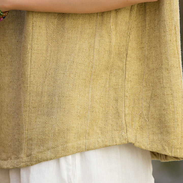 Buddha Stones Letnia kamizelka damska bez rękawów z guzikami tie-dye z lnu - image 9