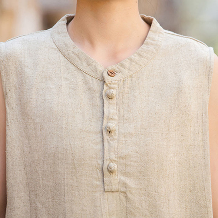 Buddha Stones Letnia kamizelka damska bez rękawów z guzikami tie-dye z lnu - image 28