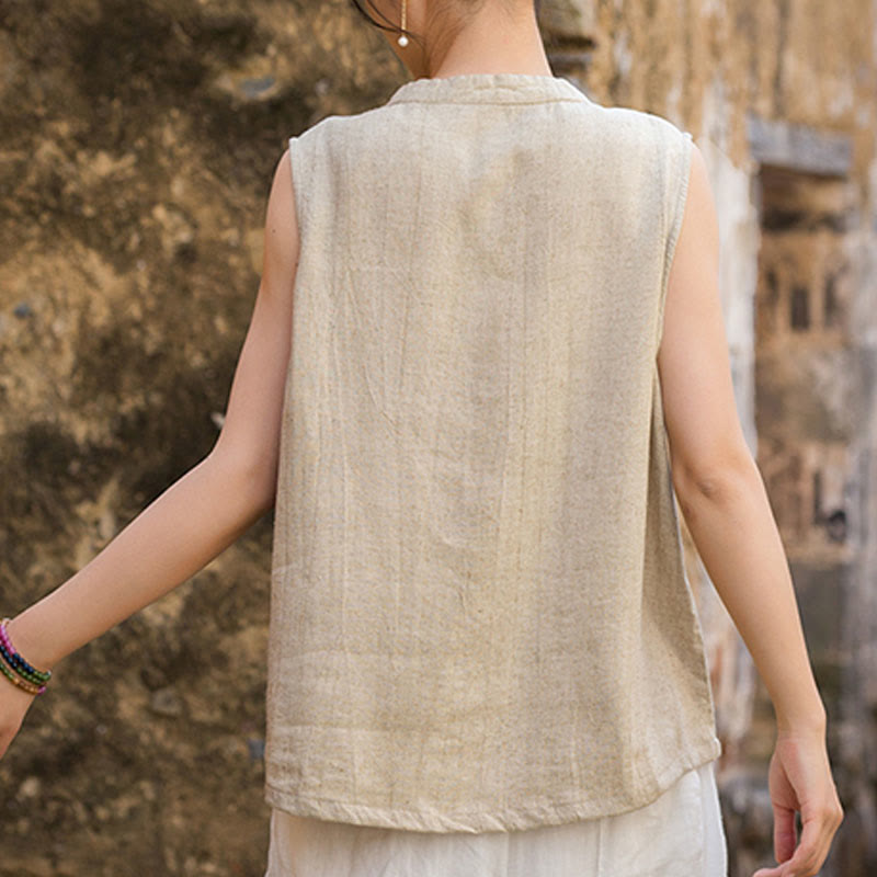 Buddha Stones Letnia kamizelka damska bez rękawów z guzikami tie-dye z lnu - image 25