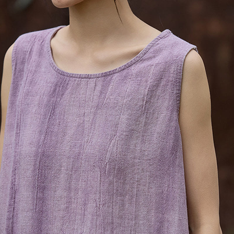 Buddha Stones Letnia lniana kamizelka bez rękawów z okrągłym dekoltem i nadrukiem tie-dye - image 8