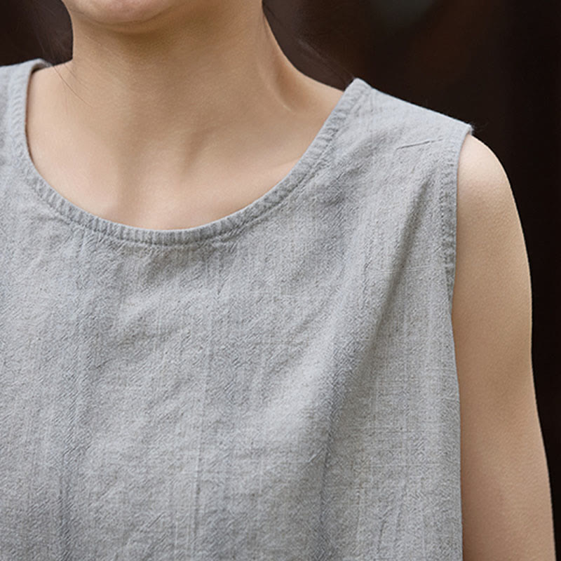 Buddha Stones Letnia lniana kamizelka bez rękawów z okrągłym dekoltem i nadrukiem tie-dye - image 23