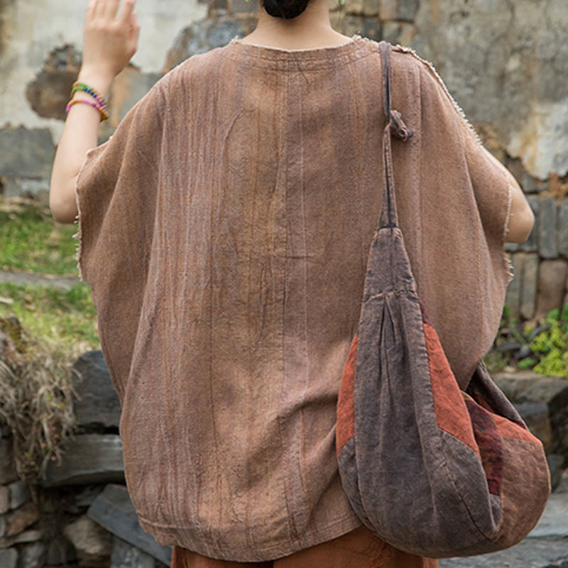 Letnie koszulki damskie z dekoltem w serek i krótkim rękawem w kolorze lnianym z motywem tie-dye i Buddha Stones - image 16