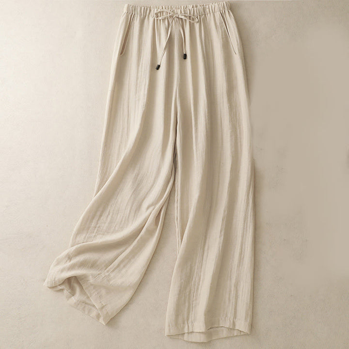 Damskie spodnie z szerokimi nogawkami i kieszeniami, letnie, ze ściągaczem i motywem Buddha Stones - Beżowy - US8-10，UK/AU12-14，EU40-42 (2XL) - image 7