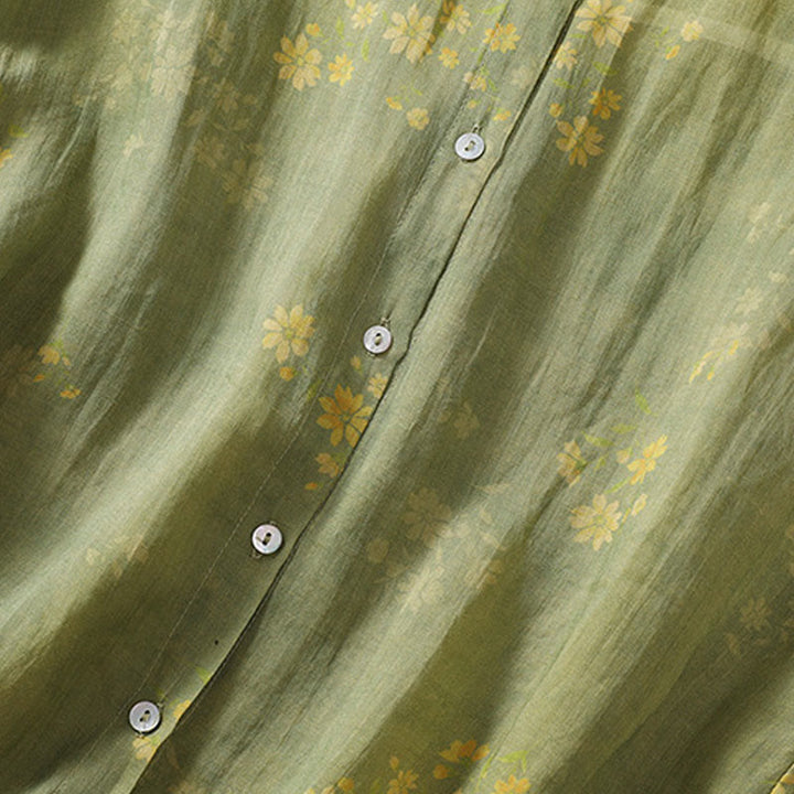 Koszula damska z krótkim rękawem i guzikami z małymi żółtymi kwiatami i liśćmi Buddha Stones - image 7