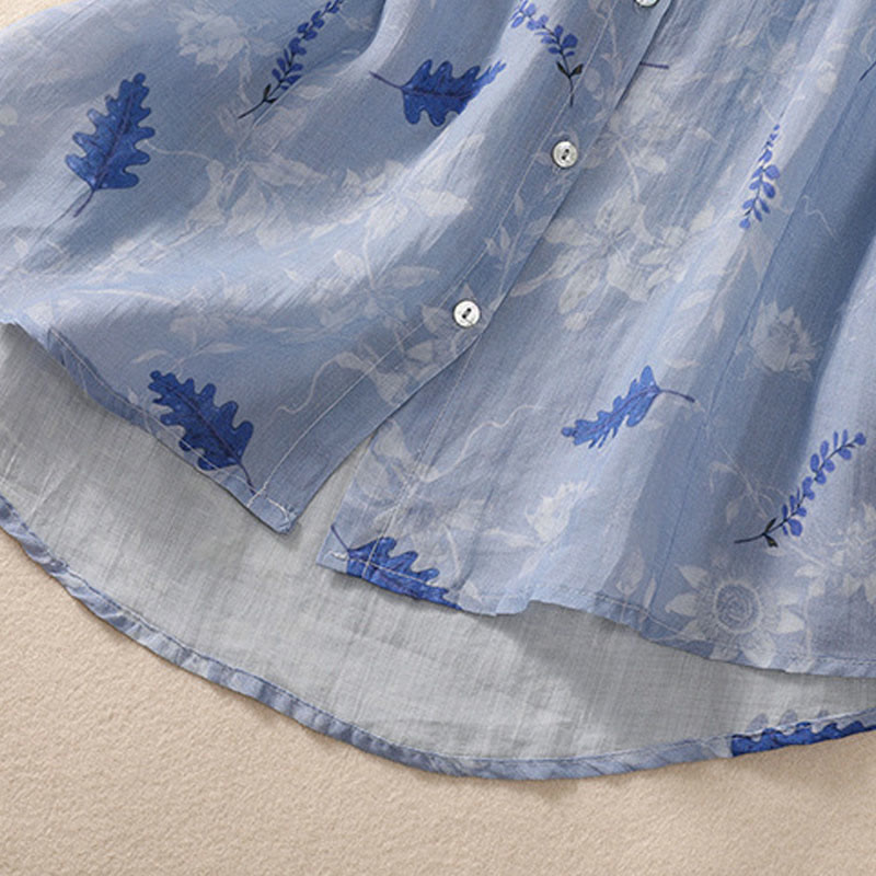 Koszula damska z krótkim rękawem i guzikami z małymi żółtymi kwiatami i liśćmi Buddha Stones - image 16