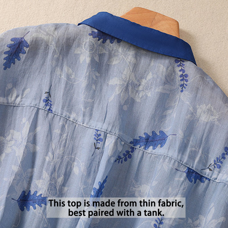 Koszula damska z krótkim rękawem i guzikami z małymi żółtymi kwiatami i liśćmi Buddha Stones - image 13