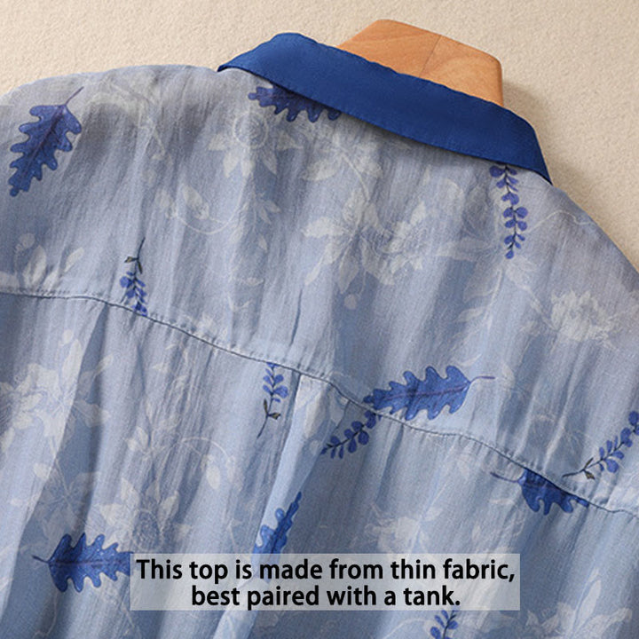 Koszula damska z krótkim rękawem i guzikami z małymi żółtymi kwiatami i liśćmi Buddha Stones - image 13