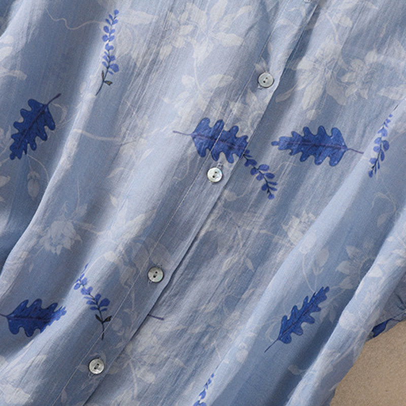 Koszula damska z krótkim rękawem i guzikami z małymi żółtymi kwiatami i liśćmi Buddha Stones - image 15