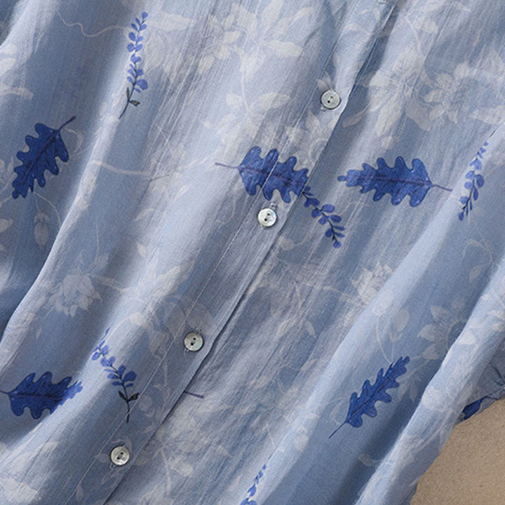 Koszula damska z krótkim rękawem i guzikami z małymi żółtymi kwiatami i liśćmi Buddha Stones - image 15