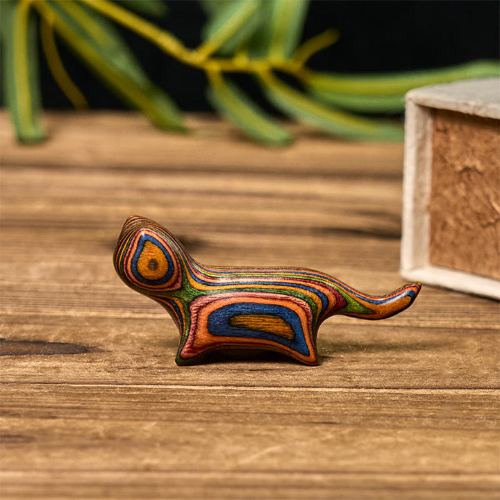 Buddha Stones Mini Tęczowe Eukaliptusowe Kroczący Kot Rzeźbiony Redukujący Stres Dekoracja - image 3