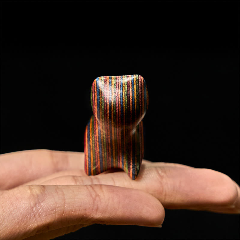 Buddha Stones Mini Tęczowe Eukaliptusowe Kroczący Kot Rzeźbiony Redukujący Stres Dekoracja - image 4