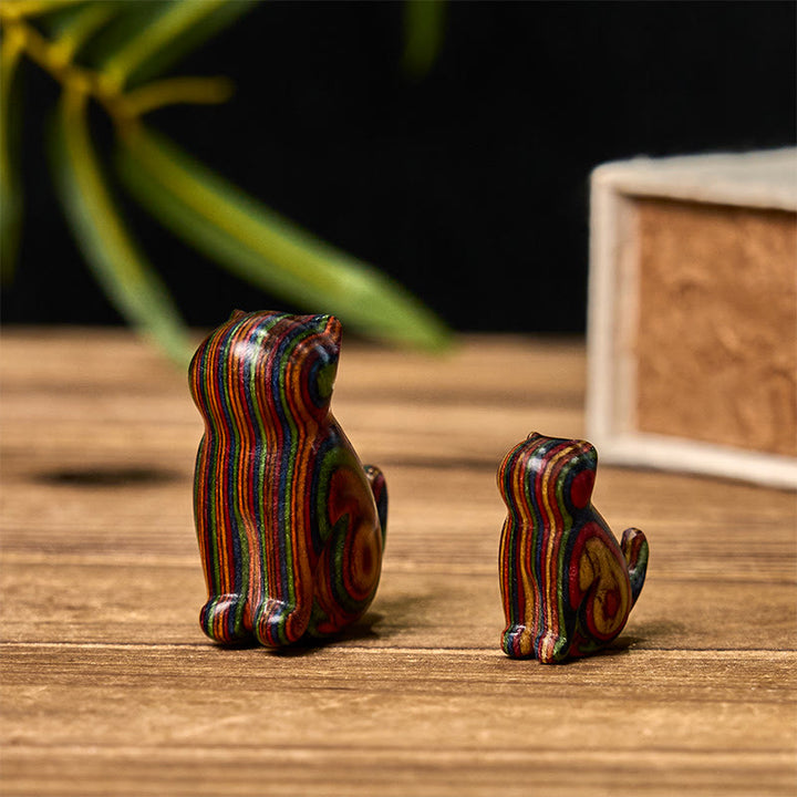 Buddha Stones 2 szt. Mini tęczowe eukaliptusy siedzący kot rzeźbione, redukujące stres - image 2