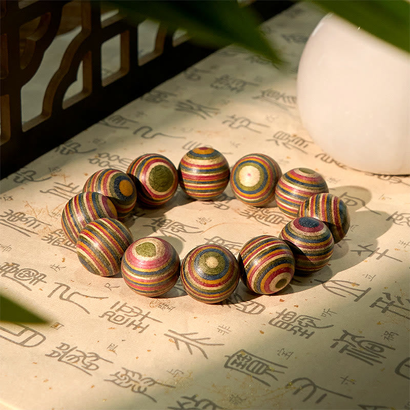 Bransoletka równowagi z kolorowych tęczowych Buddha Stones i eukaliptusa - image 7