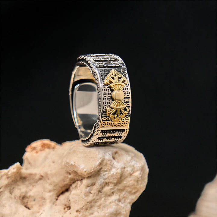 Buddha Stones w stylu vintage, z kołem modlitewnym Om Mani Padme Hum, miedziany, regulowany, symbol bogactwa