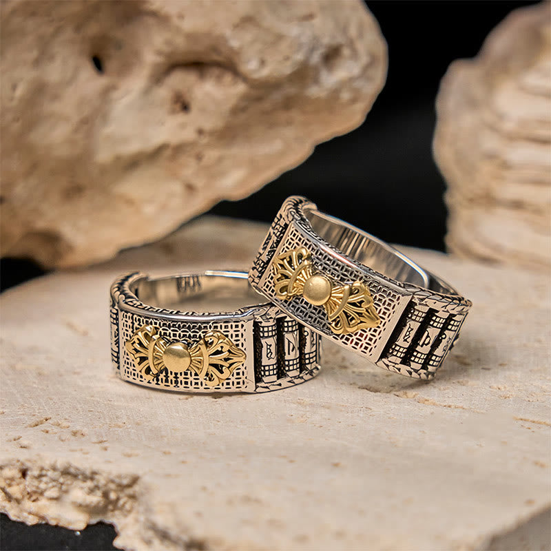 Buddha Stones w stylu vintage, z kołem modlitewnym Om Mani Padme Hum, miedziany, regulowany, symbol bogactwa