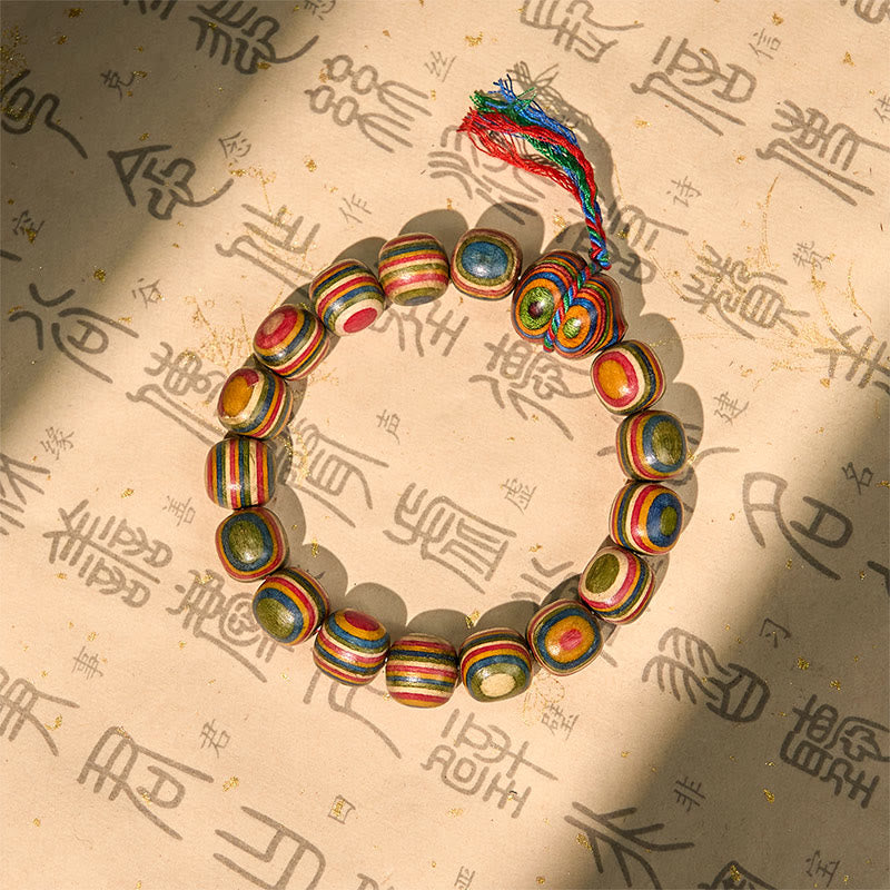 Kolorowa tęczowa bransoletka z eukaliptusa i tykwy z Buddha Stones - 11*12mm (obwód nadgarstka 14-16,5cm) - image 1