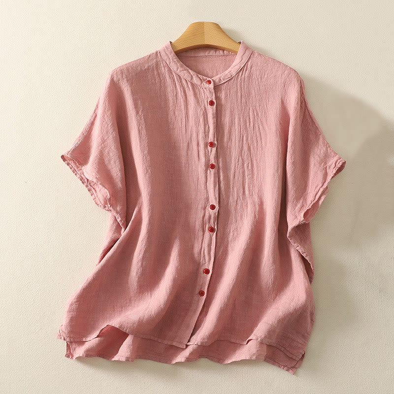 Koszula damska z krótkim rękawem „Buddha Stones Summer Plain Red Buttons” - DarkSalmon - US14, UK/AU18, EU46 (2XL) - image 4