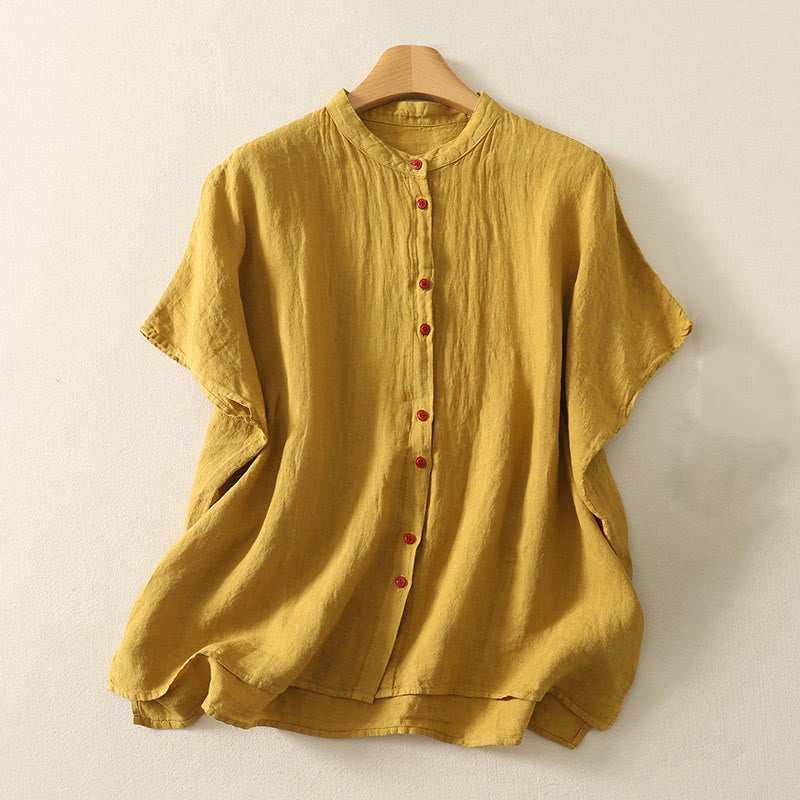 Koszula damska z krótkim rękawem „Buddha Stones Summer Plain Red Buttons” - Nawłoć - US14, UK/AU18, EU46 (2XL) - image 15