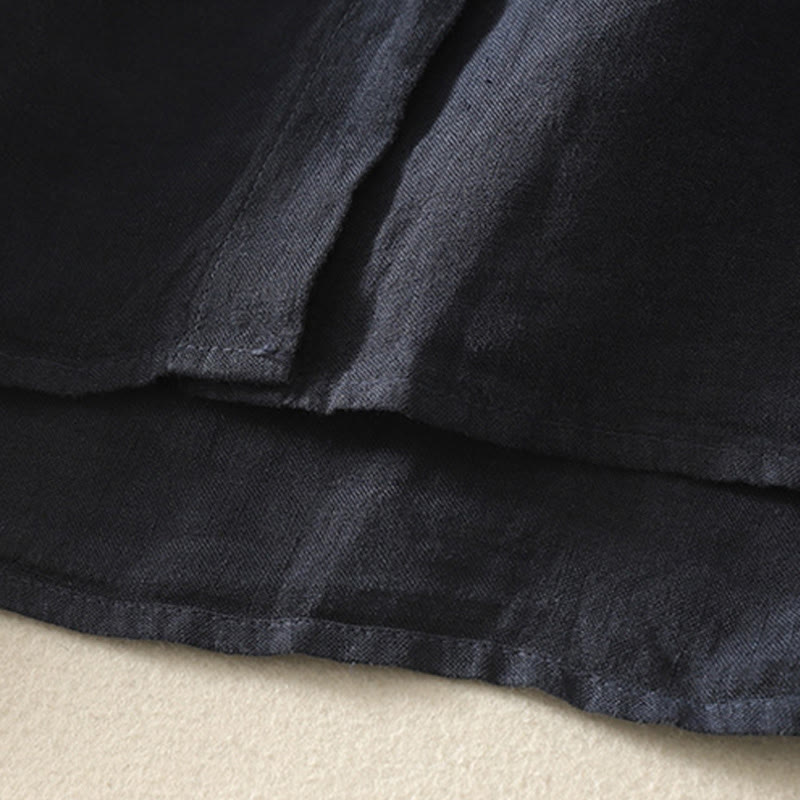 Koszula damska z krótkim rękawem z bawełny i lnu "Buddha Stones" z krótkim rękawem i gładkimi czerwonymi guzikami - image 4