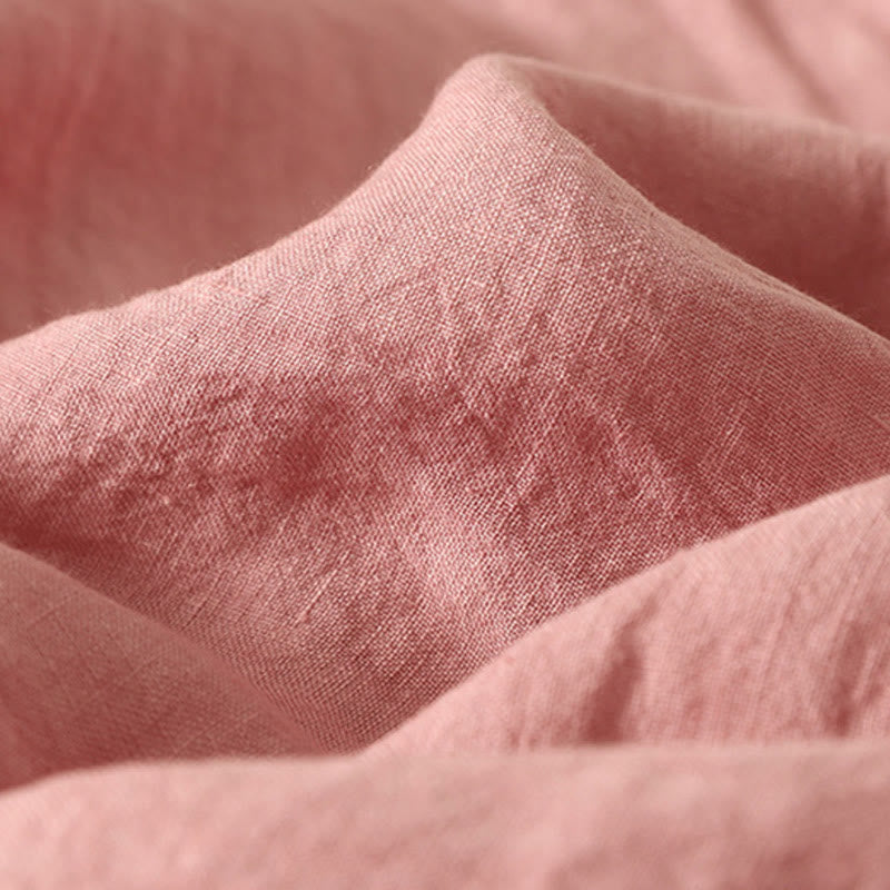 Koszula damska z krótkim rękawem z bawełny i lnu "Buddha Stones" z krótkim rękawem i gładkimi czerwonymi guzikami - image 10