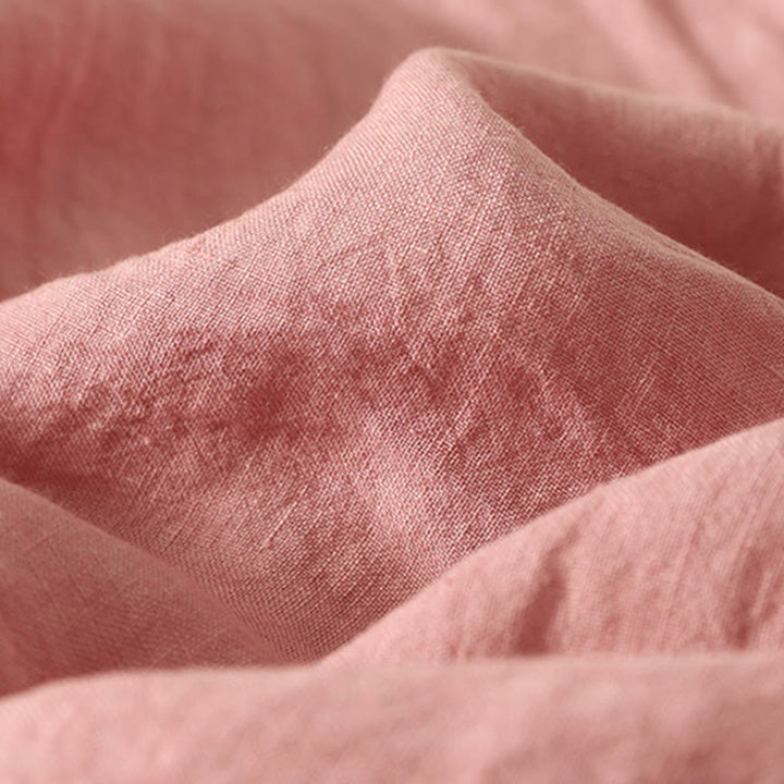 Koszula damska z krótkim rękawem z bawełny i lnu "Buddha Stones" z krótkim rękawem i gładkimi czerwonymi guzikami - image 10