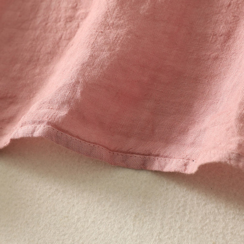 Koszula damska z krótkim rękawem z bawełny i lnu "Buddha Stones" z krótkim rękawem i gładkimi czerwonymi guzikami - image 13