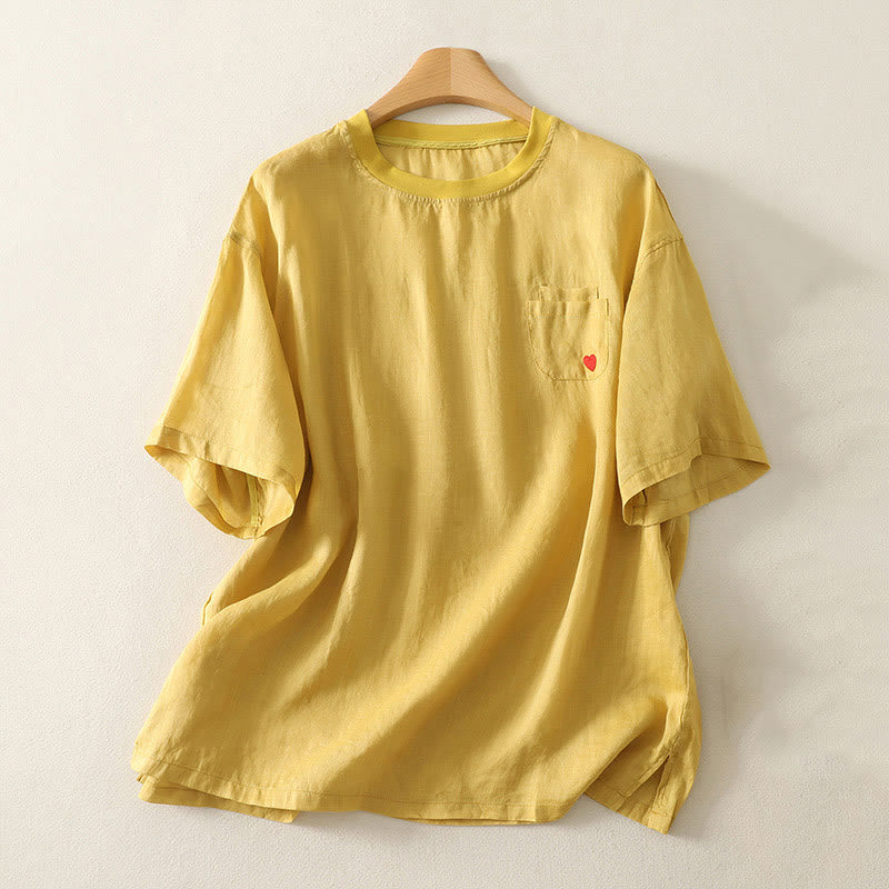 Koszulka damska z krótkim rękawem z bawełny i lnu z haftem "Buddha Stones" w kolorze czerwonym i sercem - Złoto - US14, UK/AU18, EU46 (2XL) - image 9