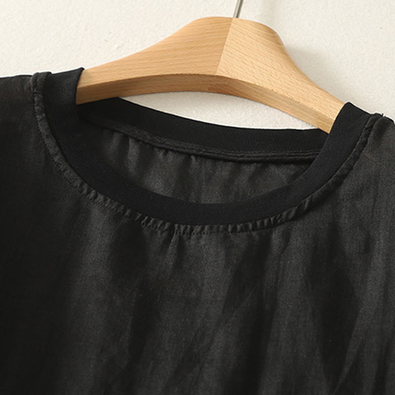 Koszulka damska z krótkim rękawem z bawełny i lnu z haftem "Buddha Stones" w kolorze czerwonym i sercem - image 15