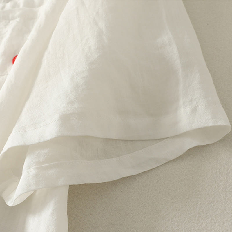 Koszulka damska z krótkim rękawem z bawełny i lnu z haftem "Buddha Stones" w kolorze czerwonym i sercem - image 9