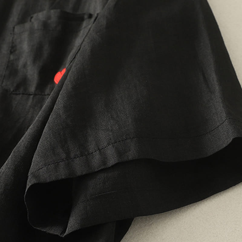 Koszulka damska z krótkim rękawem z bawełny i lnu z haftem "Buddha Stones" w kolorze czerwonym i sercem - image 16