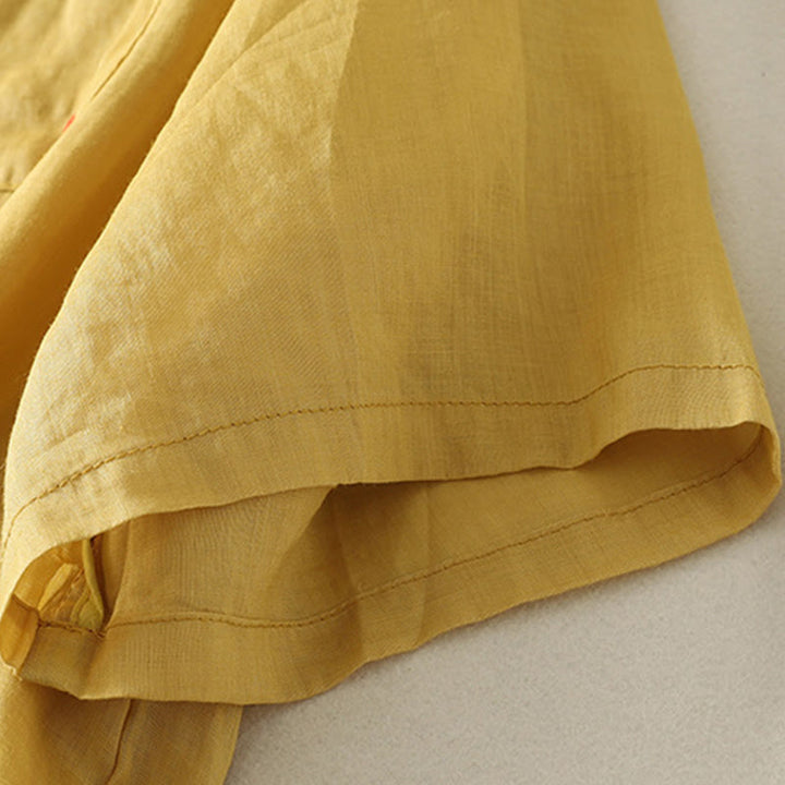 Koszulka damska z krótkim rękawem z bawełny i lnu z haftem "Buddha Stones" w kolorze czerwonym i sercem - image 13