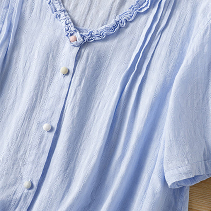 Koszula damska z krótkim rękawem i plisowanym marszczeniem w kształcie Buddha Stones - image 8