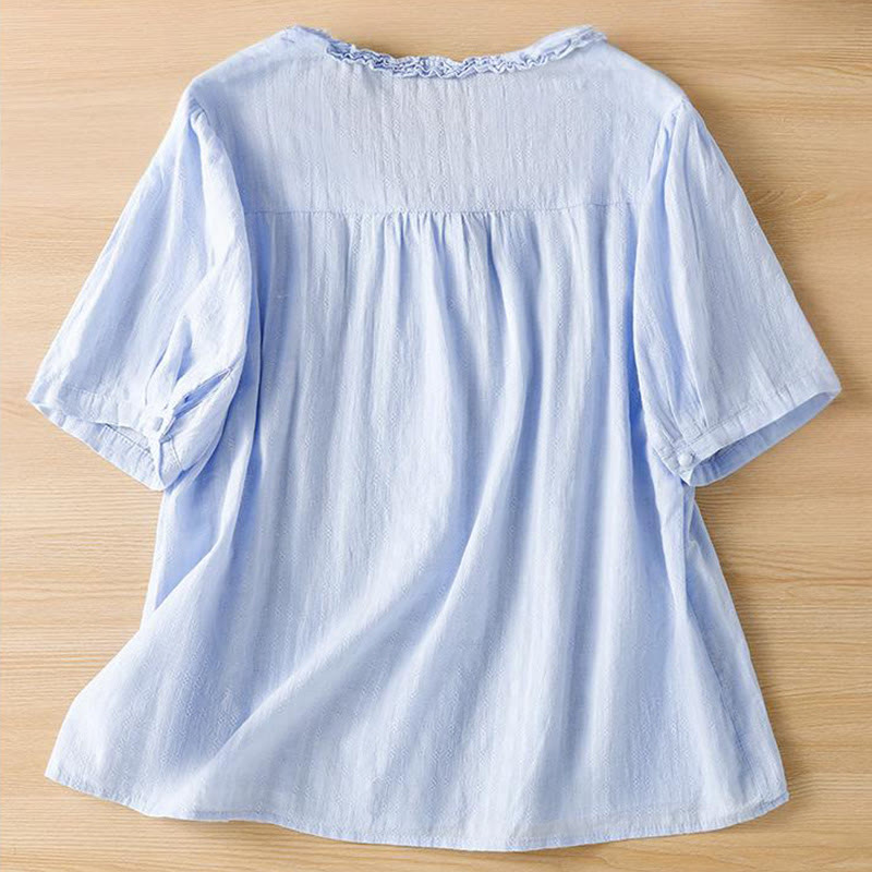 Koszula damska z krótkim rękawem i plisowanym marszczeniem w kształcie Buddha Stones - image 6