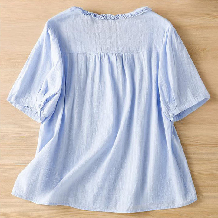 Koszula damska z krótkim rękawem i plisowanym marszczeniem w kształcie Buddha Stones - image 6