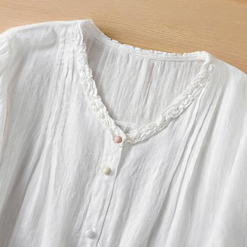 Koszula damska z krótkim rękawem i plisowanym marszczeniem w kształcie Buddha Stones - image 16