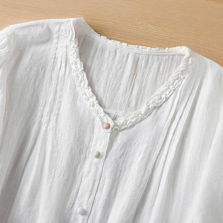 Koszula damska z krótkim rękawem i plisowanym marszczeniem w kształcie Buddha Stones - image 16