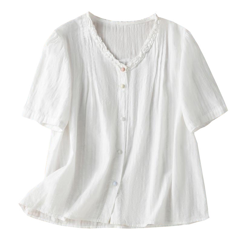 Koszula damska z krótkim rękawem i plisowanym marszczeniem w kształcie Buddha Stones - image 18