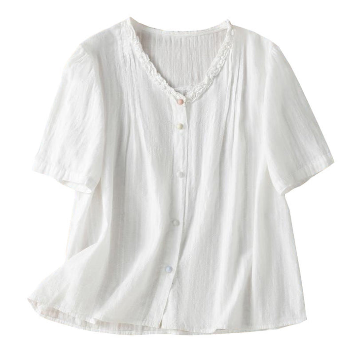 Koszula damska z krótkim rękawem i plisowanym marszczeniem w kształcie Buddha Stones - image 18