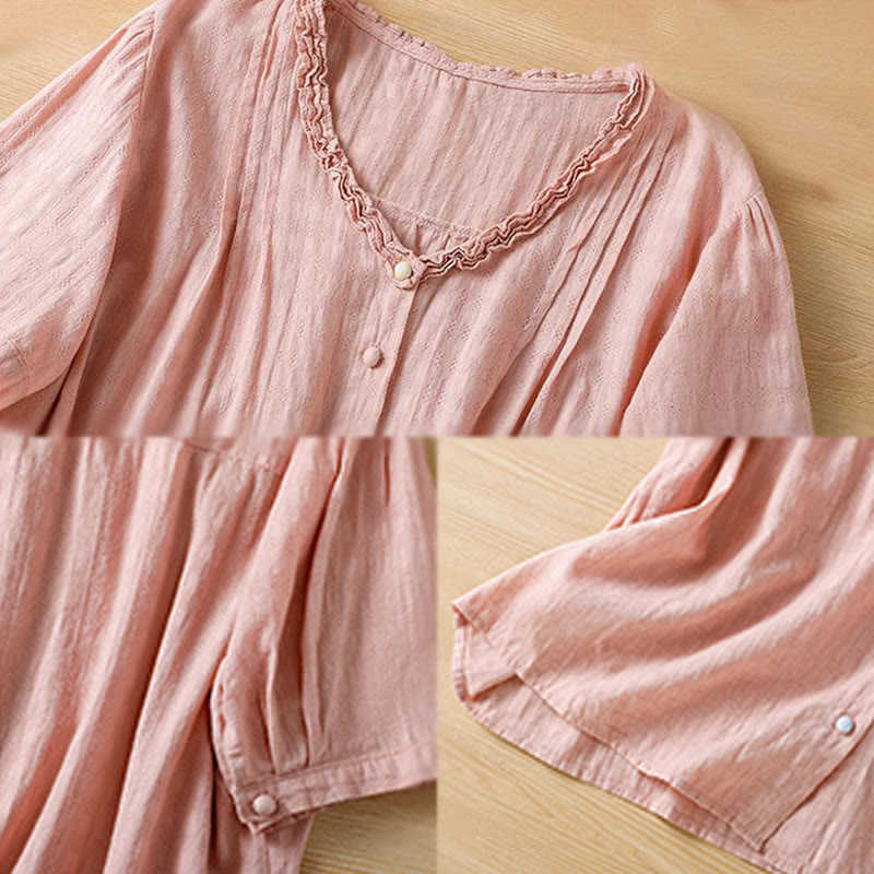 Koszula damska z krótkim rękawem i plisowanym marszczeniem w kształcie Buddha Stones - image 23