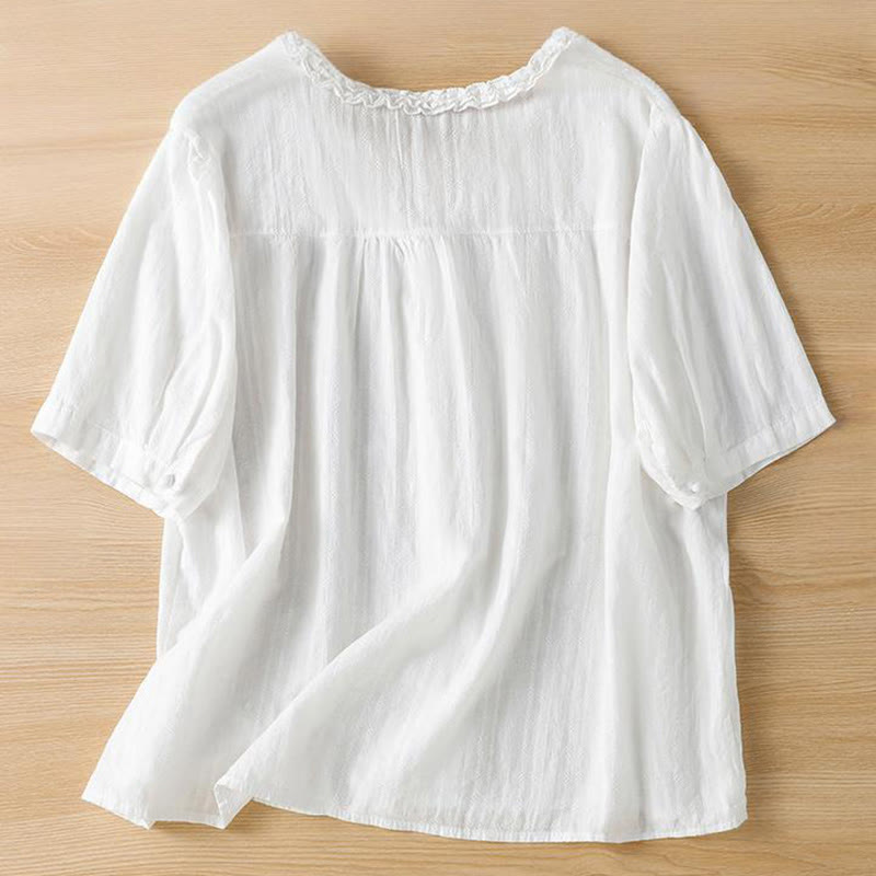 Koszula damska z krótkim rękawem i plisowanym marszczeniem w kształcie Buddha Stones - image 15